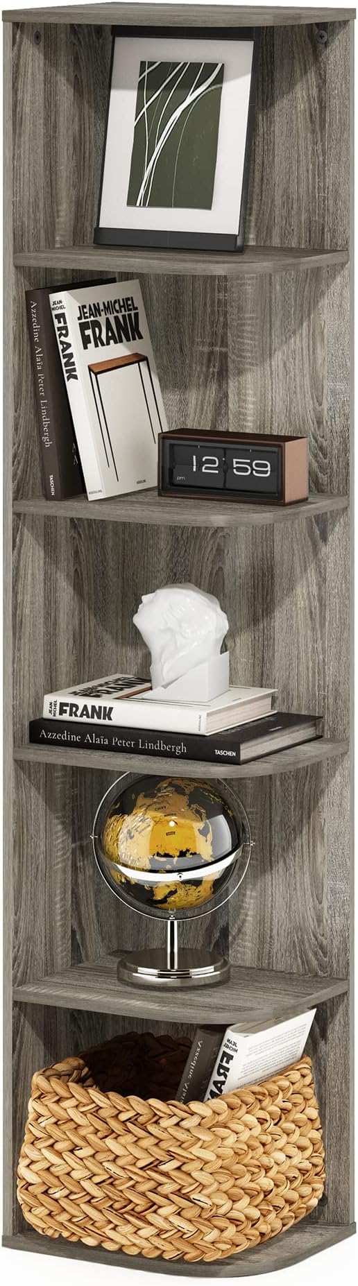 Furinno Pasir 5-Tier Corner Open Shelf Bookcase, French Oak