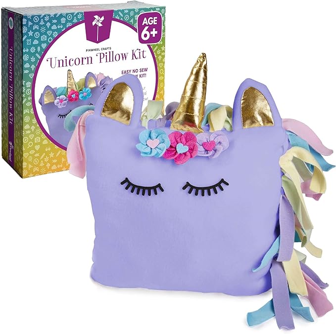 Pinwheel Crafts Unicorn Pillow Kit - DIY Arts and Crafts for Kids Ages 6 7 8-12+ Years, No Sewing Kit for Kids, Unicorn Purple Pillow Craft Kits for Birthday, Christmas Gifts for Girls