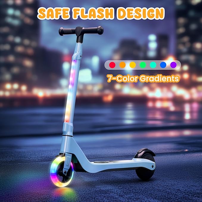 CBD Electric Scooter for Kids, 6 Mph Top Speed, Up to 5 Miles Range, 5.3" Solid Tires Wheel and Front Light, Kick Scooter Adjustable Height for Kids Age 6-12