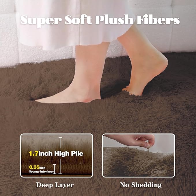 2x6 Runner Rug for Bedroom: Fluffy Shag Soft Washable Rugs Small Fuzzy Plush Indoor Carpet for Hallway Bedside Dorm Kids Girls Boys Room (Coffee, 2'x6')
