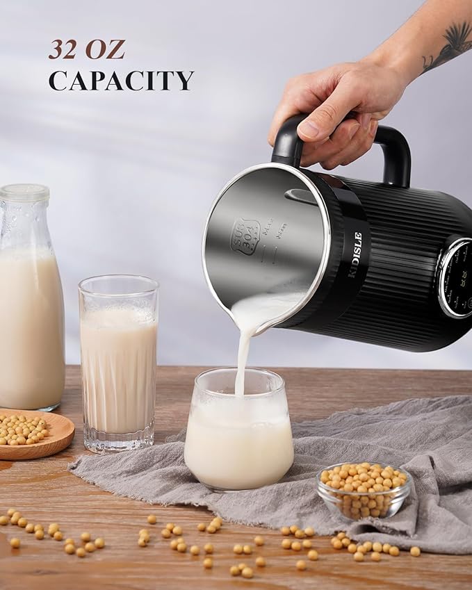 32oz Automatic Soy Machine for Homemade Almond, Oat, Coconut, Soy, Plant Based Milks and Non Dairy Beverages with Delay Start/Keep Warm/Self-Cleaning/Boil Water, Black