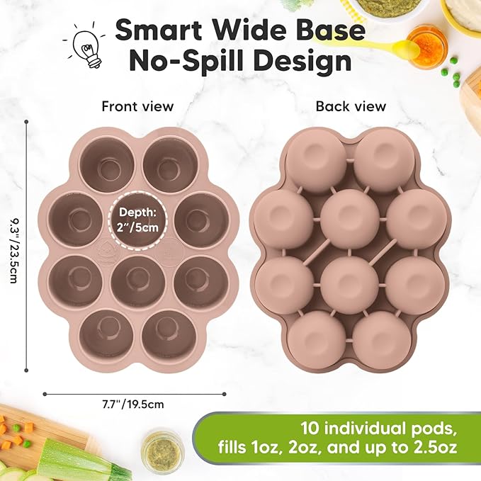 KeaBabies Silicone Food Freezer Trays with Lid, 2oz x 10 Pods Baby Food Storage Containers, Easy Puree Meal Prep, Breast Milk Silicone Freezer Molds, Dishwasher,Microwave Safe,BPA-Free Tray(Dusk)