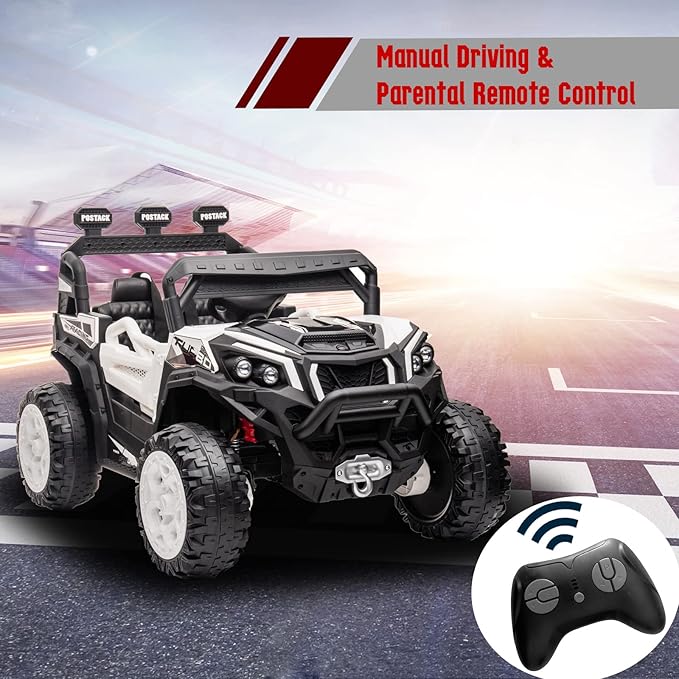 24V Ride On Car for Kids, 4x4 Kids Electric Car with Remote Control Off Road, Children Car with Bluetooth 3 Speeds LED Lights Storage Trunk,White