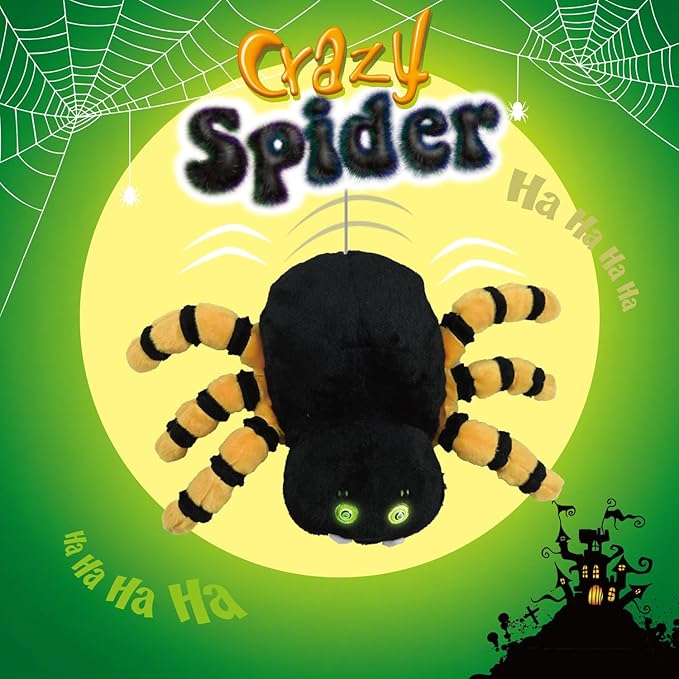 SUNLIN Interactive Halloween Spider Cute Soft Plush Toy Gift for Adults & Kids 3+, Touch & Sound Activated Prank with Sound & Glowing Eyes, Scary Party Supplies Home Decor