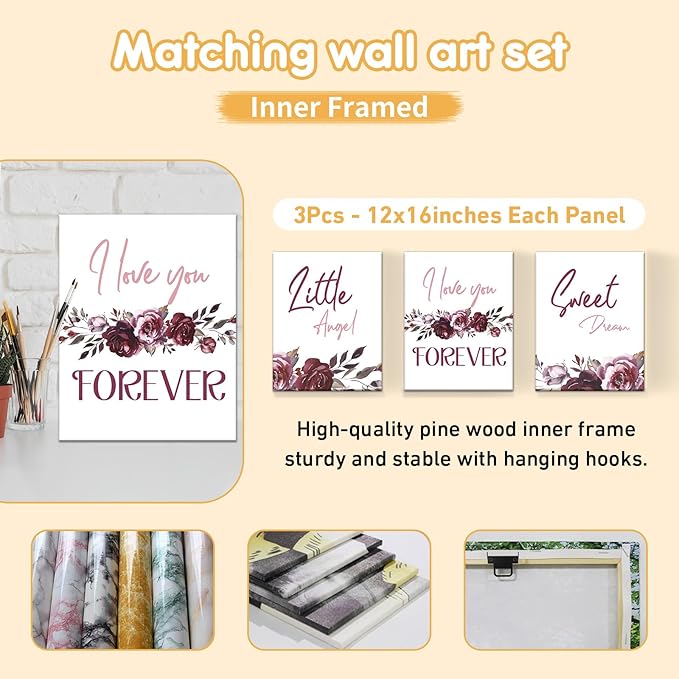 Personalized Crib Bedding Set, 5 Pcs Custom Nursery Bedding Sets with Name, Infant Bedding Set for Baby Girls, Purple Flower Double Layer Baby Crib Set, Babies Toddlers Kids Customized Gifts