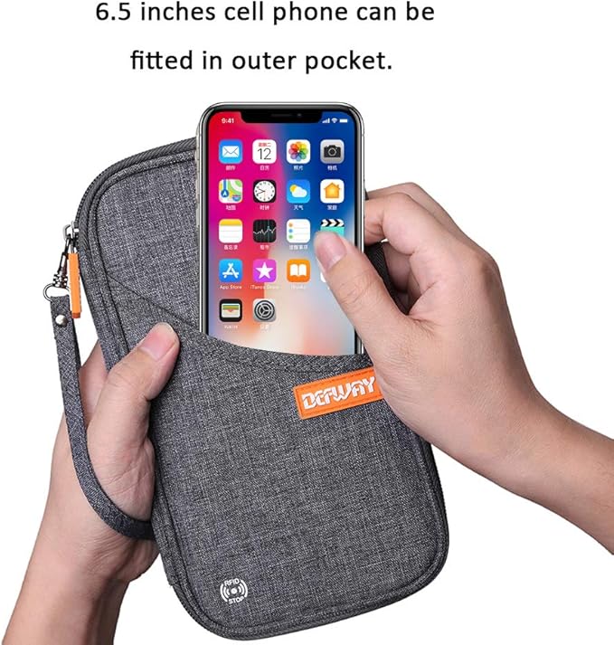 defway Passport Holder Travel Wallet - Family Passport Holder of 4, RFID Blocking Passport Wallet for Men Women, Travel Essentials for Flying, GREY