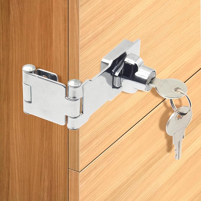 Door Lock Hasp Latchs, Collapsible Solid 304 Stainless Steel File Cabinet Lock Desk Drawer Lock, for 90 Degree and 180 Degree Drawers, Dabinets, Doors, Flip Barn Door (Individual Key)