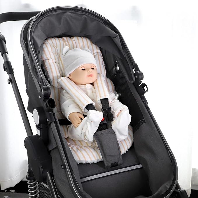 Infant Car Seat Insert, Car Seat Head Support Baby Girls Boys, Soft & Reversible Newborn Carseat Insert Cushion with 2 Strap Covers, for Stroller, Swing, Bouncer (Brown Line)