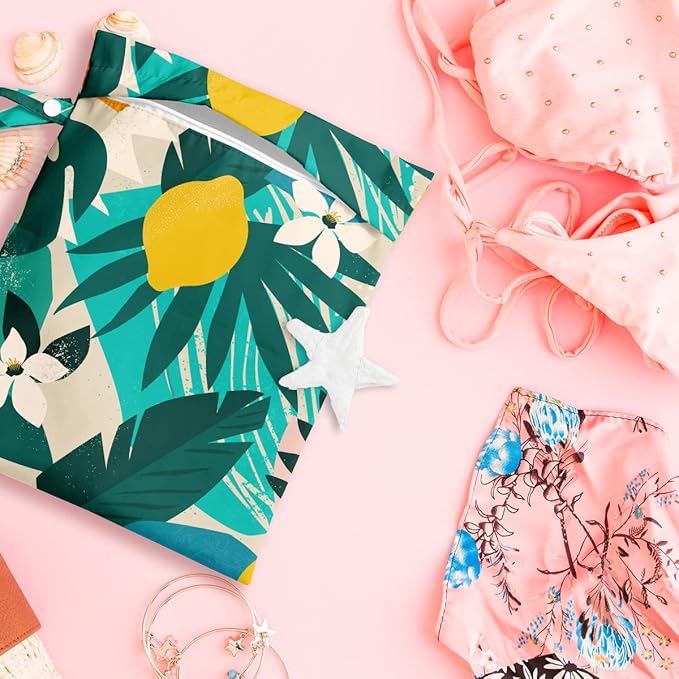 Wet Dry Bag Wet Bag for Swimsuit Travel Beach Pool Stroller Diapers Dirty Yoga Gym Clothes Makeup Bag Waterproof Tropical Palm Leaves Decor Jungle Palm Leaf Favors