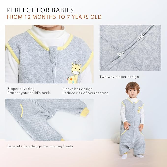 Baby Toddler Sleep Sack with Feet 2.5 TOG Winter, Wearable Blanket with Legs, Toddler Sleeping Sack Long Sleeve (Giraffe, 3T-5T)