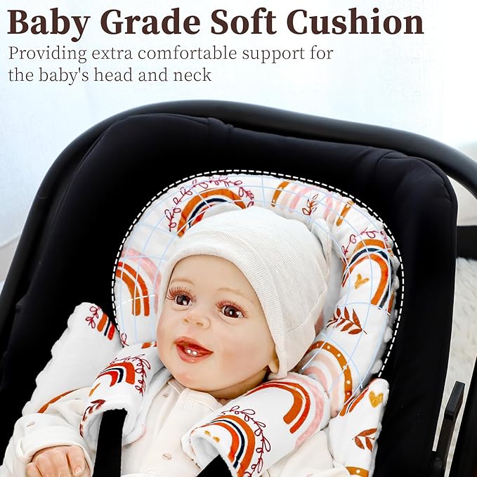 Pea Pod Infant Car Seat Insert with 3 Strap Covers, 3 in 1 Reversible Rainbow Baby Car Seat Head Support for Newborn, 3D Soft Minky Carseat Cushion for Preemie to Infant, Stroller, Swing, Bouncer