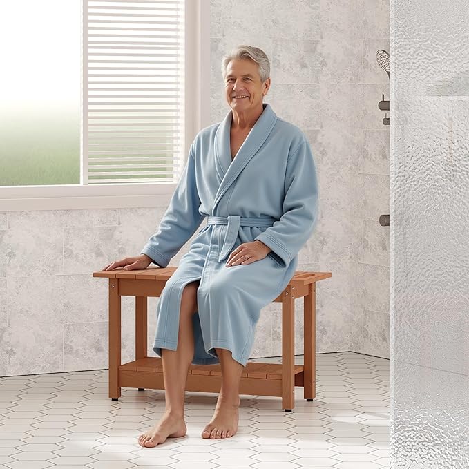 30" Shower Bench, Waterproof Poly Lumber Shower Stool for Shaving Legs, Shower Chair Seat Holds up to 400lbs, Bathroom Bench for Inside Shower, Non-Slip (Brown)