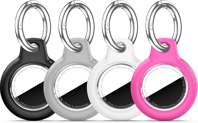 Upgrade Waterproof 4 Pack Airtags Holder with Apple Airtags Keychain, Hard PC Air Tag Case, Anti-Scratch & Shock Air tag Holder, Men's Women's Keyrings & Keychains -Black+White+Brown+Army Green