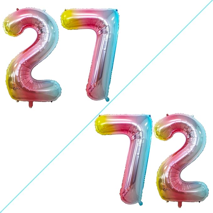 GOER Number 27 Balloons for 27th Birthday Party Decorations,42 Inch Jumbo Foil Helium 72 Balloons for 72nd Birthday Party Decoration (Rainbow)