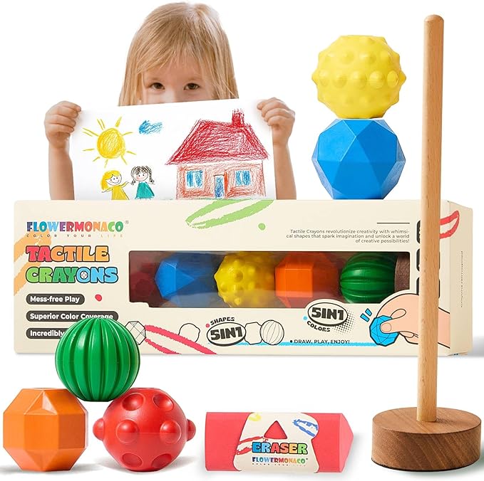 Lebze 5 Colors Educational Crayons Washable for Boys Girls Toddlers, Jumbo Non-Stick Kids Crayons, Easy to Hold Stacking & Sorting Sensory Toys Preschool Learning Ages 2+ Flower Monaco