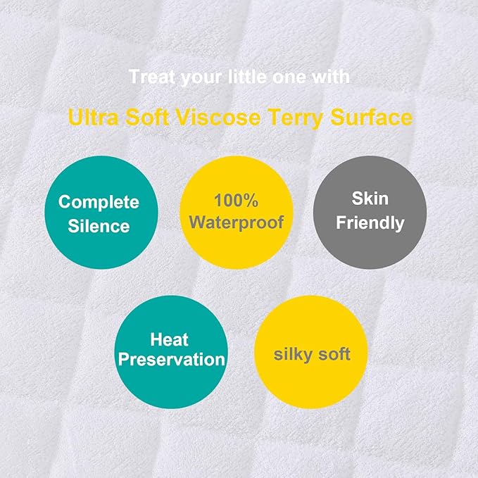 Waterproof Quilted Crib Mattress Encasement, Zippered Crib Mattress Protector, Breathable and Absorbent, Viscose 6 Sides Fully Encased Cover