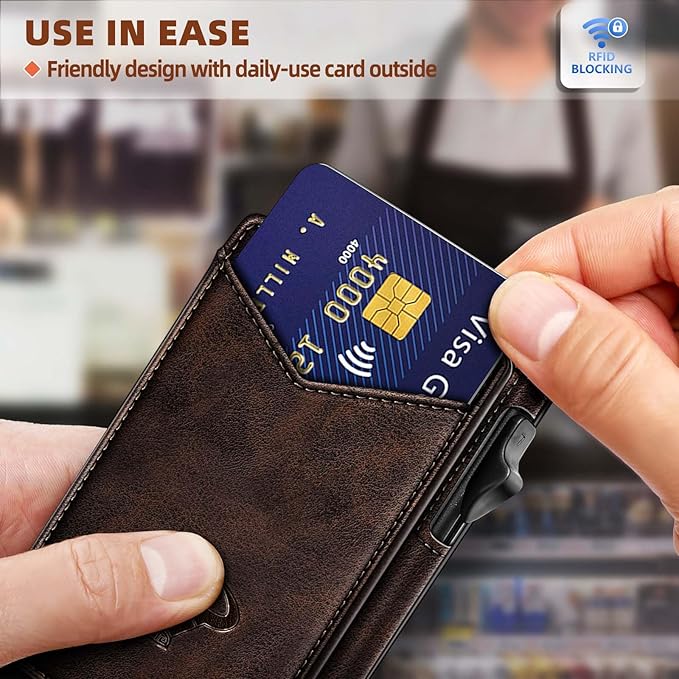 BULLIANT Men Wallet,Money Clip Wallet Slim For Gift Men 9Cards-Metal Credit Card Case in Magnetic Leather Flip