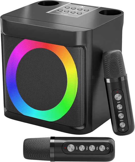 Karaoke Machine for Kids Adults - Portable Bluetooth Speaker with 2 Wireless Microphones, Singing Machine for Home Party, Birthday Gifts for Girls Boys Ages 4, 5, 6, 7, 8, 9, 10, 11, 12+ Years Old