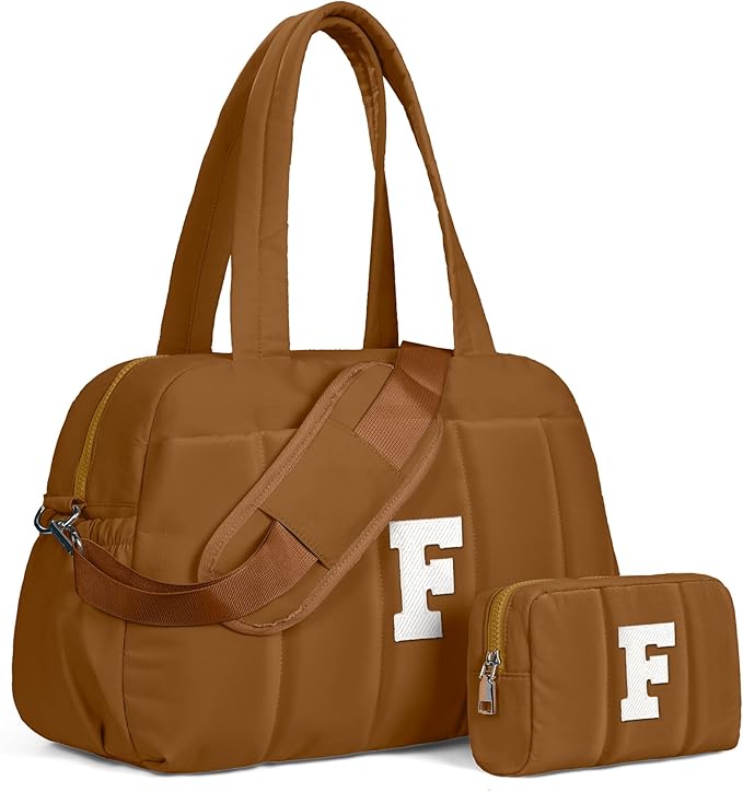 Girly Gift for Women-Duffle Bag with Letter, Carry On Bags for Women，Overnight Bag with Wet Pocket，Lightweight Travel Bags Personalized Gym Tote with Makeup Pouch