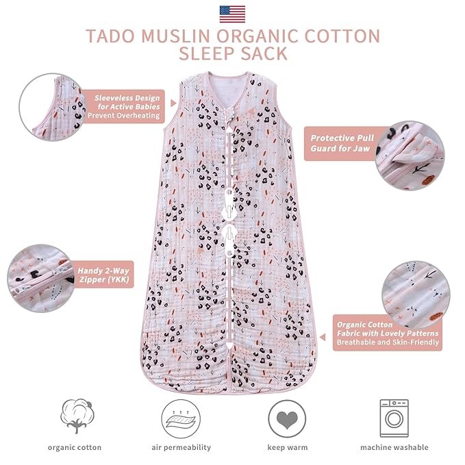 Baby Sleep Sack 0-6 Months Wearable Blanket for Babies 100% Organic Cotton 2-Way Zipper YKK 0.5 TOG Toddler Sleeping Sacks Bunny