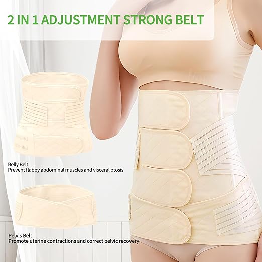 2 in 1 Postpartum Belly Band Wrap Beige, C-Section Support Belt Medium, Post Partum Support Recovery Waist/Pelvis Belt, Hysterectomy Belly Band Binder Girdle Stomach