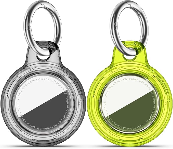 Upgrade Waterproof 2 Pack Airtags Holder with Apple Airtags Keychain, Hard PC Air Tag Case, Anti-Scratch & Shock Air tag Holder, Men's Women's Keyrings & Keychains-Clear Black+Clear Chartreuse