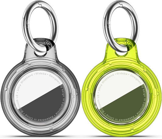 Upgrade Waterproof 2 Pack Airtags Holder with Apple Airtags Keychain, Hard PC Air Tag Case, Anti-Scratch & Shock Air tag Holder, Men's Women's Keyrings & Keychains-Clear Black+Clear Chartreuse