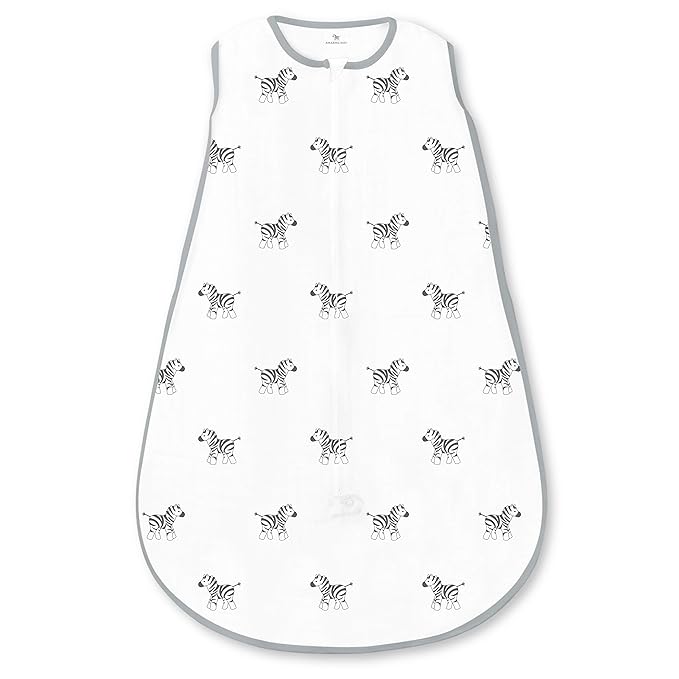 Amazing Baby Cotton Muslin Sleeping Sack, For Baby Boy or Girl, Wearable Blanket with 2-way Zipper, Zebras, Black, Small (0-6 Month)