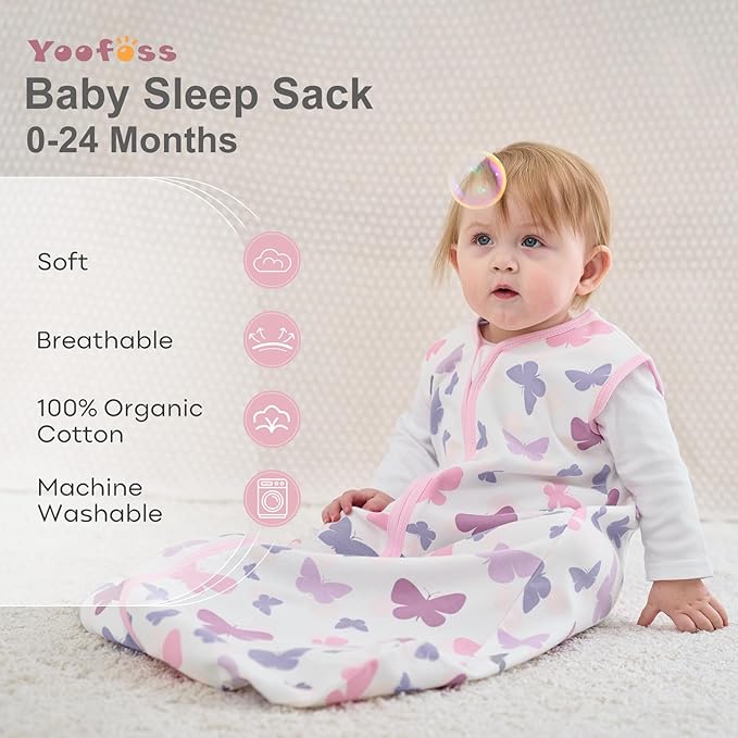 Yoofoss Baby Sleep Sack 12-18 Months Baby Wearable Blanket 100% Cotton 2-Way Zipper TOG 0.5 Toddler Sleeping Sack 3 Pack, Lightweight Sleep Sacks for Babies(Large)