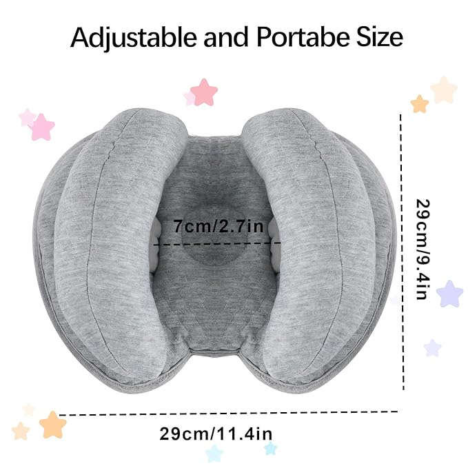 2 in 1 Baby Support Pillow, Adjustable Banana Shape Baby Neck Head Travel Pillow Stroller Insert Cushion for Kids, Toddler, Gray