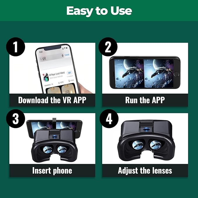 VR Headset for Phone with Controller, Anti-Blue Lens PD & Fl Adjustable Virtual Reality Goggles Set for Kids and Adults, Compatible with iPhone 16/15/14/13/12 Samsung Android 4.5-6.7"