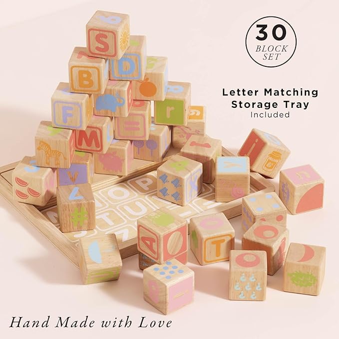 Le Toy Van - Petilou Wooden Educational ABC Wooden Blocks | Educational Wood Toys for Toddlers and Babies | Suitable for A Boy Or Girl 1 Year Old +