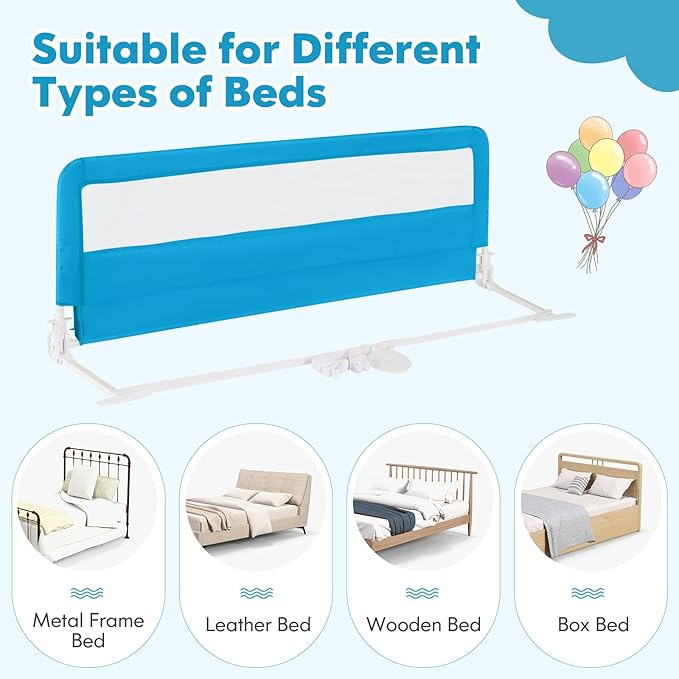 BABY JOY Bed Rails for Toddlers, 59'' Extra Long, Swing Down Bed Guard w/Safety Straps, Folding Baby Bedrail for Kids Twin, Double, Full Size Queen & King Mattress (Blue, 59-Inch)