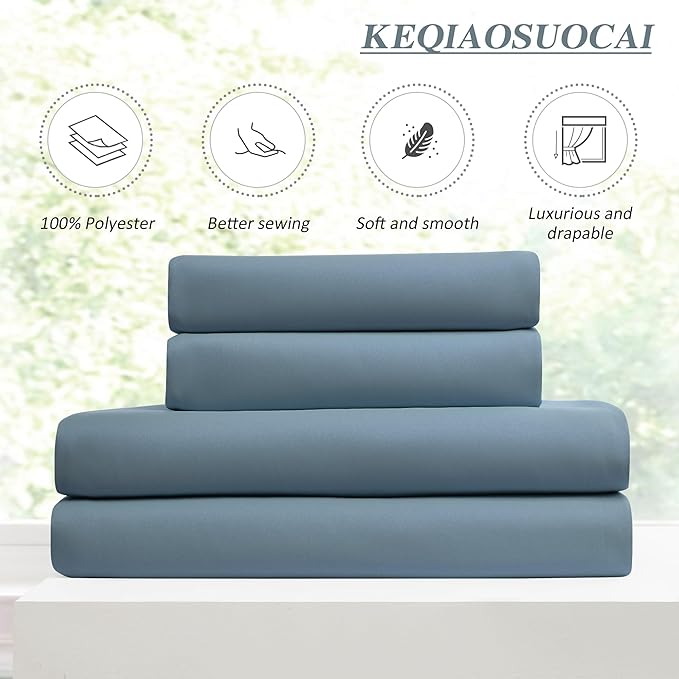 KEQIAOSUOCAI 2 Panels Pinch Pleats Curtains 72 Inches Long, Heat and Full Light Blocking Thermal Insulated Drapes for Nursery Bedroom,Dusty Blue,40" W x 72" L