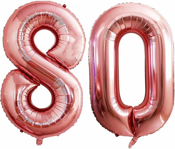 GOER Number 80 Balloons for 80th Birthday Party Decorations,42 Inch Jumbo Foil Helium Balloons for 80th Anniversary (Rose Gold)