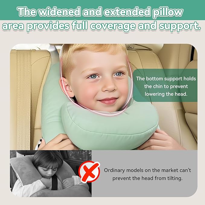 Travel Pillow,Car Pillow Kids Travel Pillow Car seat Pillow U Shaped Pillow for Travel Skin-Friendly Material The Sleeping Aid for Adults and Kids on Road Trips (Green)