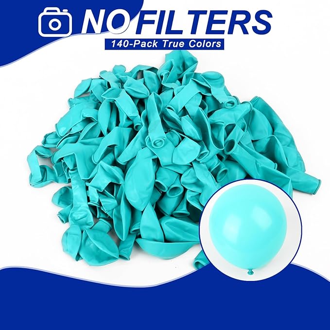 140pcs Cyan Blue Round Balloons Different Sizes 18 12 10 5 Inch Latex Balloons for Arch Decoration Party Balloon Kit for Graduation Birthday Party Wedding Balloon Baby Shower Decoration
