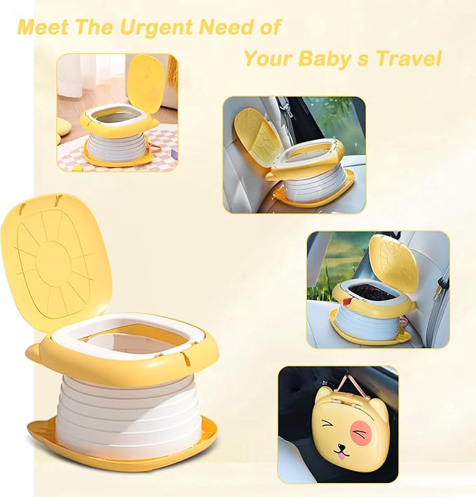 2025 Upgraded Portable Potty Training, Travel Potty for Toddler, portable toilet for kids Foldable, Apply to Seat Emergency Toilet for Camping, Outdoor,Car, Indoor (Yellow)