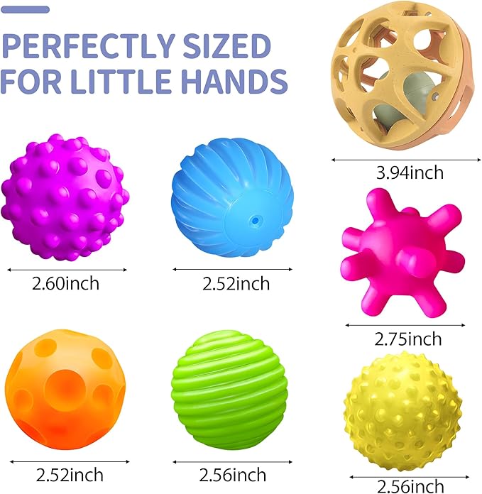 Montessori Toys Sensory Balls for Babies, Colorful Textured Sensory Toys for Babies 1-3, Hand Catching Baby Balls, Wheat Straw Baby Rattle Baby Toys Newborn Gifts for 6-12 Months
