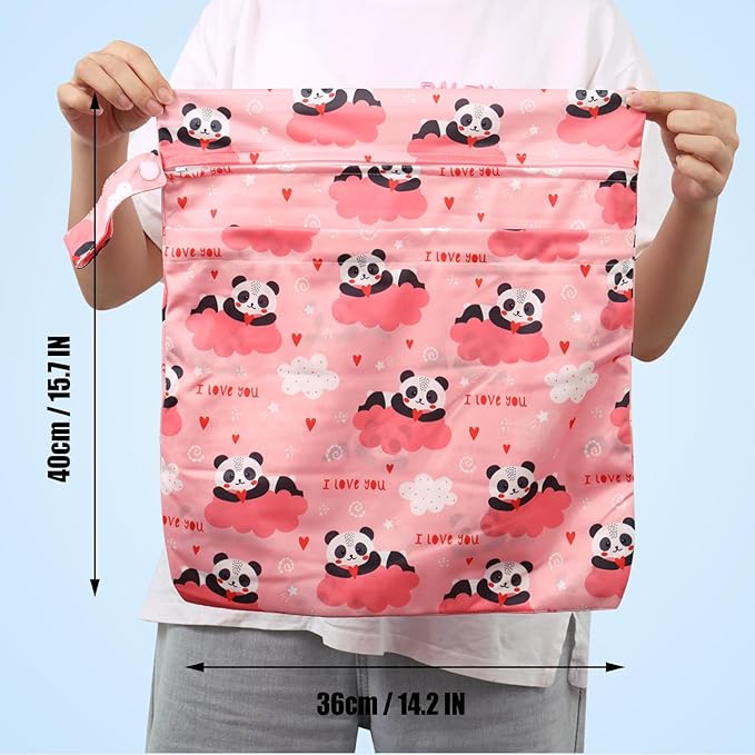 2pcs Cloth Diaper Wet Dry Bags, Waterproof Reusable Wet Bag with 2 Zipper Pockets & Handle, Washable Laundry Bags for Baby Adult Clothes Travel Beach Pool Daycare Yoga Gym Exercise Swimsuits,