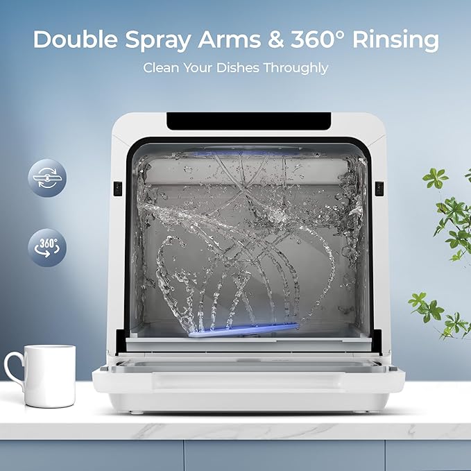 EUHOMY Portable Dishwasher Countertop Dishwashers, 8 Programs Mini Dishwasher, 5L Built-in Water Tank and Inlet hose, Self Clean, Baby Care, Air Dry Function, for Apartments & RVs, No Hookup Needed