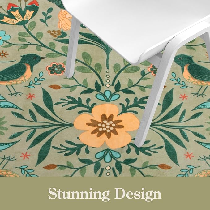 Moynesa Washable 8x10 Area Rugs for Living Room, Ultra Thin Soft Boho Bedroom Rug Stain Resistance, Low Pile Indoor Bird Pattern Sage Green Large Carpet for Nursery Dining Room Under Table