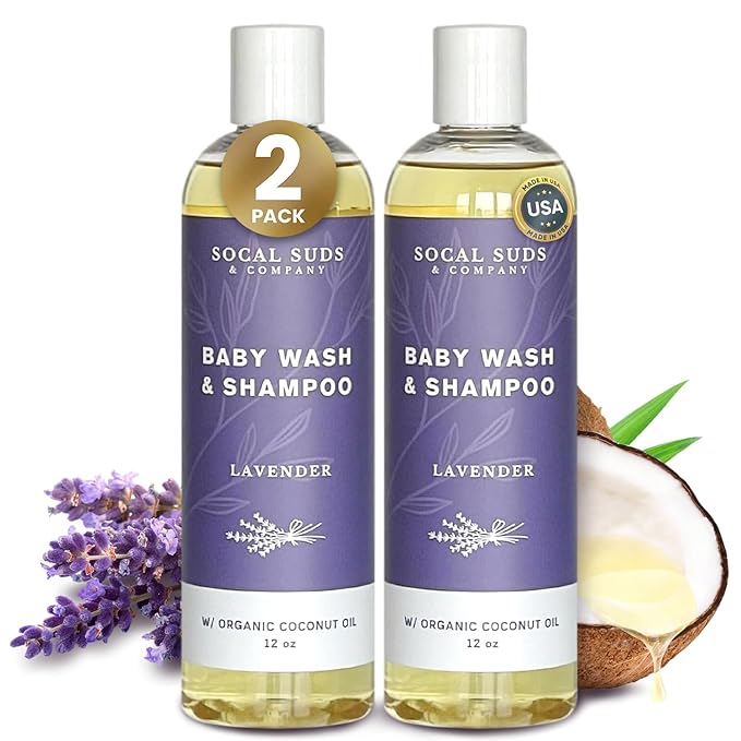 SoCal Suds & Company Baby Shampoo & Body Wash, 2-in-1 Organic Gel - Gentle Castile Soap with Vitamin-Infused Oils & Botanicals - Natural Care for Sensitive Skin Hypoallergenic - 12oz Lavender 2-Pack
