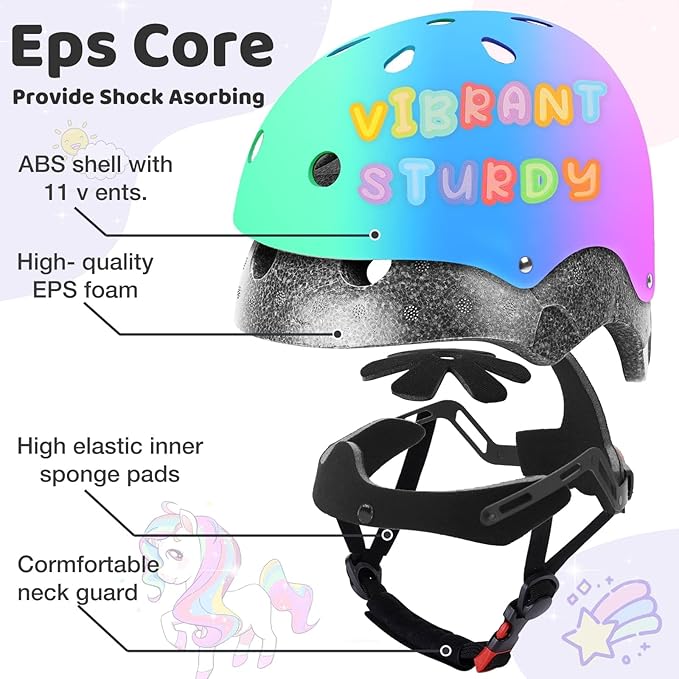 Color Gradient Adjustable Kids Bike Helmet Toddler Skateboard Helmets Boys Girls Child Ventilation Helmet for Multi-Sports Skating Cycling Scooter Balance