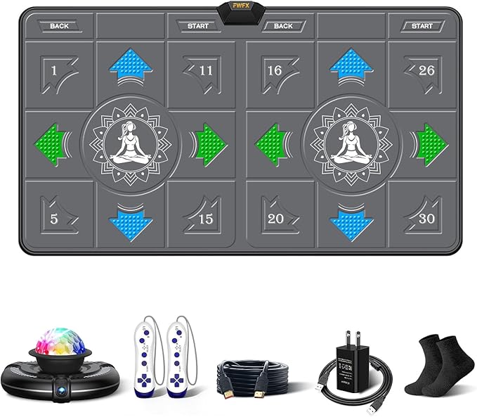 FWFX Dance Mat for Kids and Adults, 2-Player Musical Electronic Dancing Game for TV, Active Indoor Game for Family Parties & Basement Fun - Birthday for Boys, Girls (Gray)