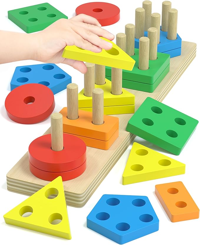 Montessori Toys for 1 2 Year Old Girl and Boy Birthday Gifts, Shape Sorter Wooden Toys for Toddlers Age 1-3 2-4, Learning Educational Sensory Stacking Toddler Puzzles