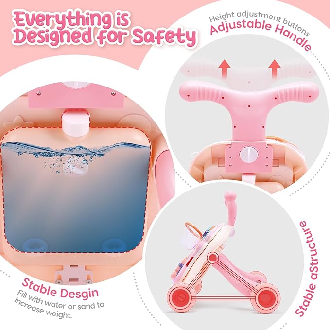 CUTE STONE 2-in-1 Baby Walker for Girls, Toddlers Learning Walker, Early Educational Push Walking Toys with Detachable Activity Center for Infants 12+ Months