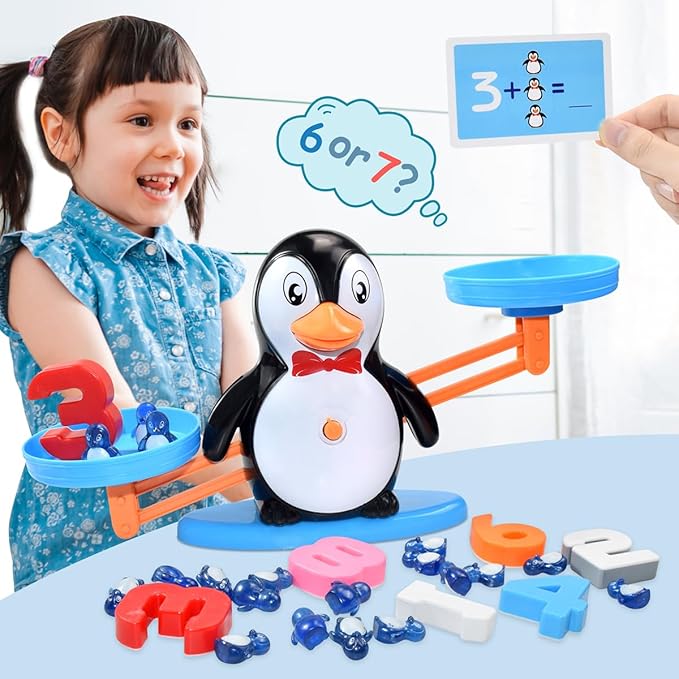 BAKAM Penguin Balance Scale Number Counting Blocks Games for Kids Ages 3-5, Montessori Math Games for Kids 5-7, Preschool Kindergarten Learning Activities, STEM Educational Toys for 3+ Year Old