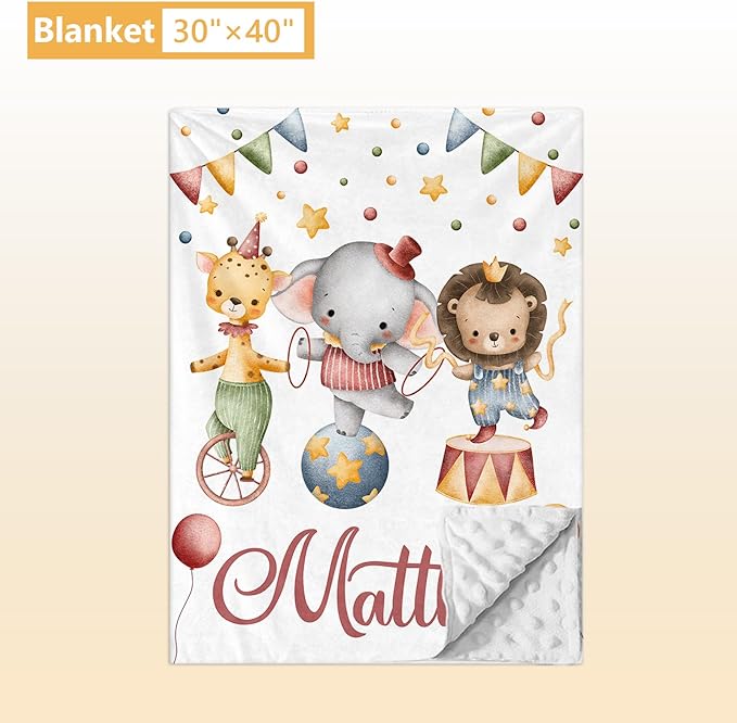 Custom Baby Crib Bedding Set, 5 Pcs Personalized Name Baby Crib Set with Double Layer Blanket, Soft Circus Animals Nursery Bedding Set for Girls Boys, Customized Gifts for Infants Toddlers