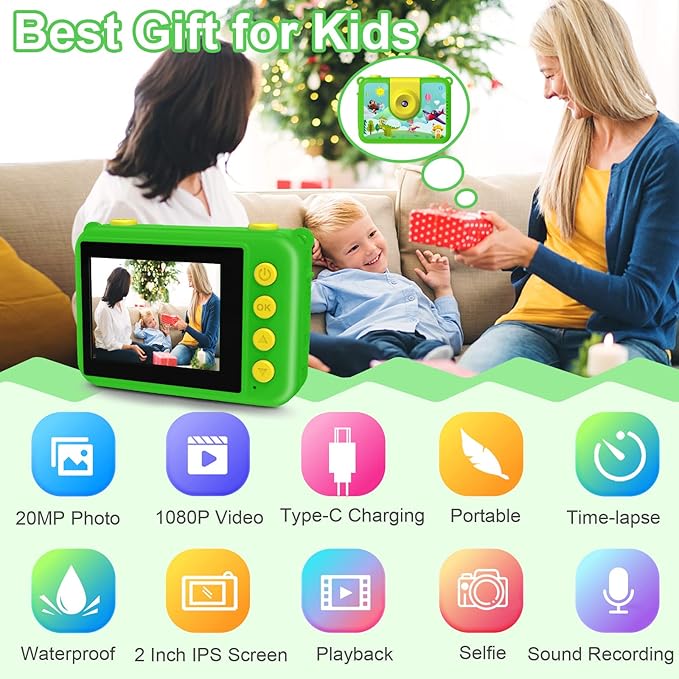 GKTZ Kids Camera - Waterproof Underwater Camera for Kids, Christmas Birthday Gifts for Boys Age 3-12, 1080P HD Children Digital Action Camera, Pool Toys for Kids Age 4-12